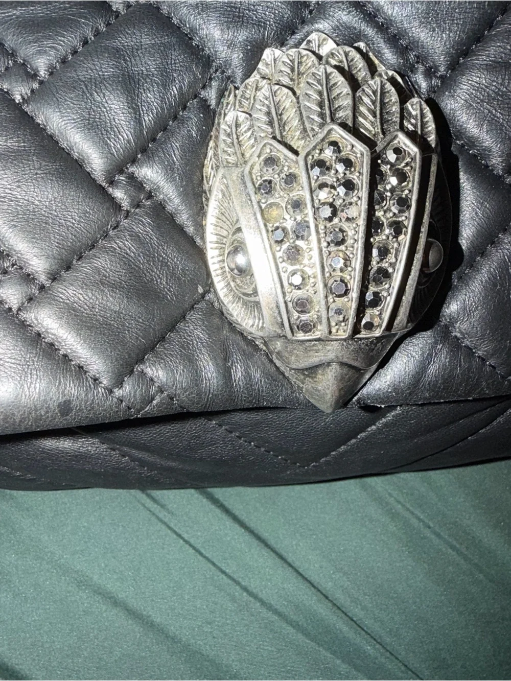 Kurt Geiger Quilted Black Shoulder Bag with Chain Strap and Embellished Clasp